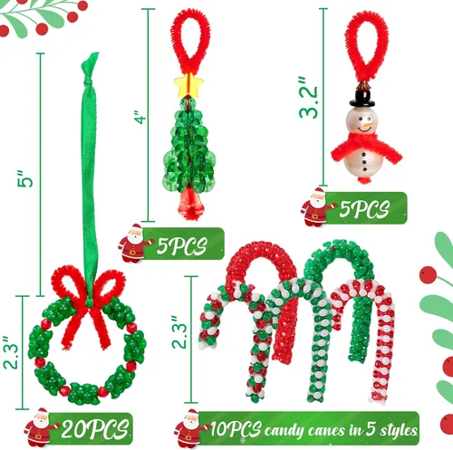Miniatura 4 de Manualidades de Navidad para niños, adultos y familias, kit de adornos con cuentas para hacer corona, bastón de caramelo, árbol de Navidad, muñeco