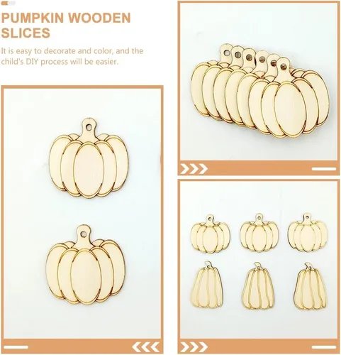 Miniatura 7 de 1 juego de recortes de calabaza sin terminar rebanadas de madera para manualidades de Halloween con cuerda decoración creativa