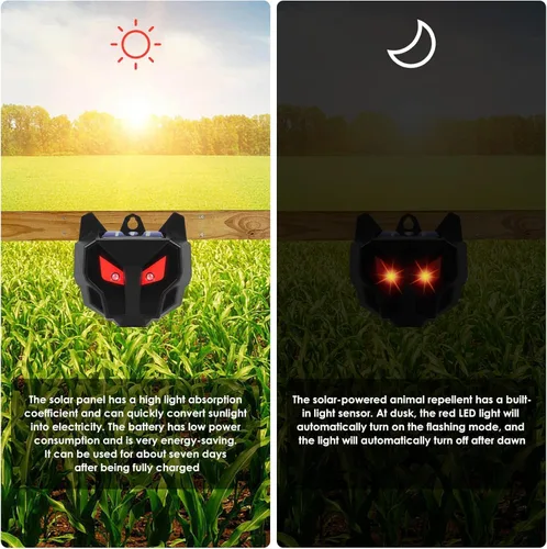 Miniatura 2 de Repelente solar nocturno de animales para exteriores, paquete de 4 unidades, dispositivos repelentes de ciervos, activación automática de ojos
