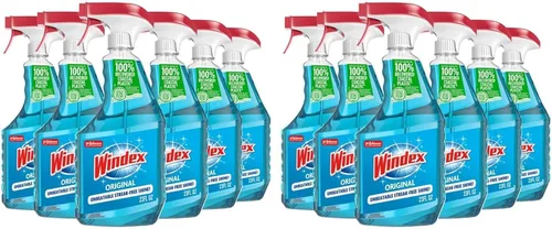 Miniatura 10 de Windex Spray limpiador de vidrio y ventanas, botella hecha de plástico 100% reciclado, espray de limpieza de superficies, aroma azul original, 23