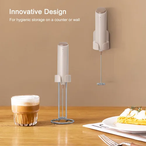 Miniatura 2 de Espumador de café recargable de ELMWAY, espumador de leche eléctrico con soporte de carga y montaje en pared, mezclador de bebidas de mano, máquina