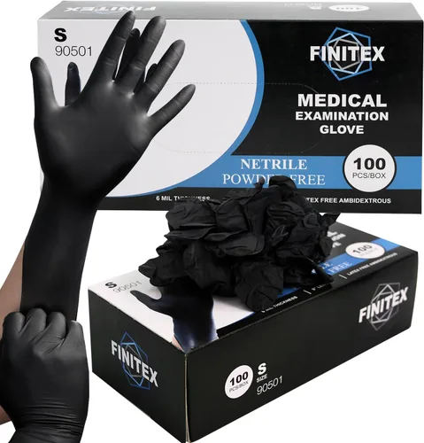 Miniatura 13 de FINITEX Guantes desechables de nitrilo negro para examen médico, 100/1000 unidades, 6.3 mil sin polvo, sin látex, guantes para alimentos Negro