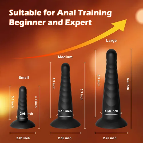 Miniatura 6 de Paquete de 3 juguetes anales de silicona para adultos, entrenador anal sexual para principiantes, juegos de entrenamiento anal con base de succión