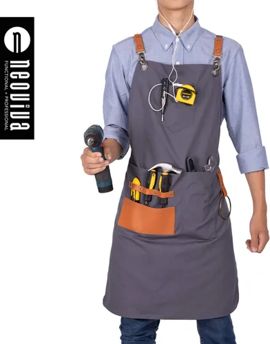 Miniatura 2 de NEOVIVA Delantal de herramientas de lona para hombres y mujeres con bolsillos, delantal de trabajo resistente con espalda cruzada para tienda