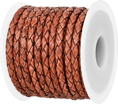 Miniatura 5 de GENIQUE Cuerda de Cuero Trenzada Redonda Genuina Real, Cuerda de Cuero para Manualidades, Hacer Joyería, Collar, Pulsera (5 Metros)