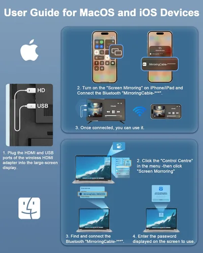 Miniatura 8 de Adaptador de pantalla HDMI inalámbrico, cable HDMI inalámbrico para AirPlay/Miracast a 1080P HDTV de pantalla grande, adaptador de dongle de espejo