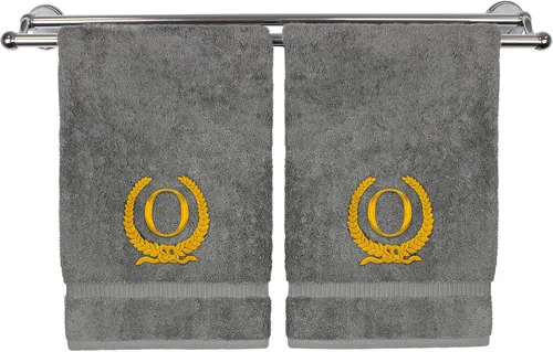 Miniatura 173 de Toalla de mano con monograma, regalo personalizado, 16 x 30 pulgadas, diseño de corona dorada bordada con letra blanca en toalla negra, extra