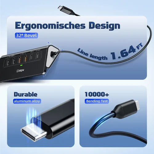 Miniatura 3 de intpw P9R PRO USB C Hub Ethernet, Estación de acoplamiento USB C de 10Gbps 10-en-1 con HDMI 4K@60Hz, Tipo-C y 2 USB A 3.2 Datos, LAN, 2 USB A 2.0