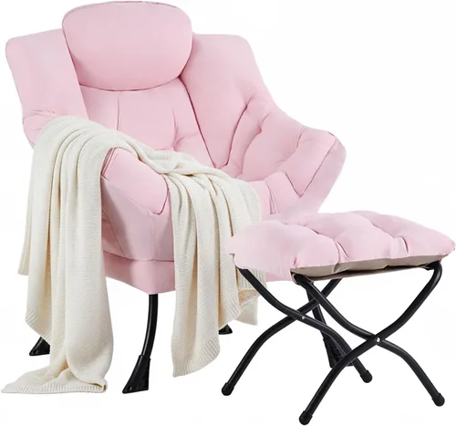 Miniatura 14 de Silla perezosa acogedora y otomana, juego grande de silla de descanso contemporánea, sillón tapizado de ocio para lectura para dormitorio, sala