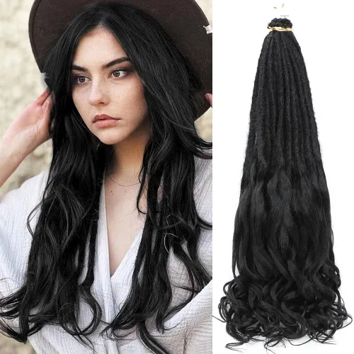 Miniatura 12 de Extensiones de rastas rectas sintéticas de doble extremo, 24 pulgadas, 5 hebras de 0.5 in de ancho, suaves de color negro a marrón oscuro