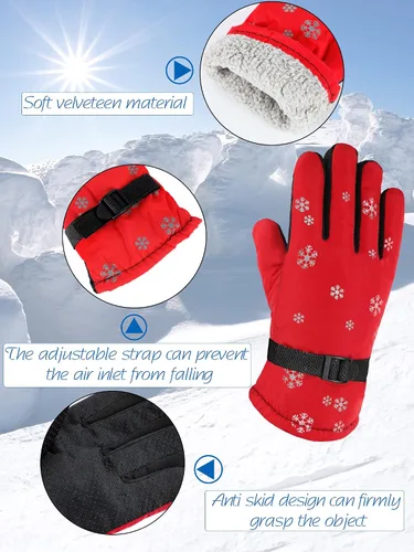 Miniatura 4 de 6 pares de guantes de invierno para niños, impermeables, guantes de esquí para nieve, cálidos, dedos completos, snowboard, guantes unisex para clima