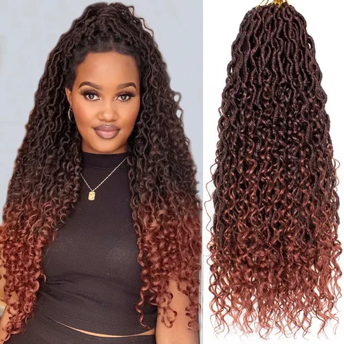 COOKOO - Locs de diosa ombré de jengibre, pelo de ganchillo de 24 pulgadas, 8 paquetes, locs boho de imitación, pelo de ganchillo con rizos, locs de