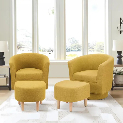 Miniatura 14 de DAZONE Silla giratoria con otomana, modernas sillas de barril de 360° para sala de estar, dormitorio, cómoda silla de lectura tapizada para bañera