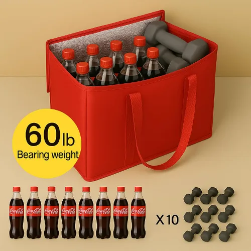 Miniatura 7 de musbus Paquete de 4 bolsas de compras aisladas XL, rojas, bolsa refrigeradora, cremallera, plegables, bolsa de mano, frío y caliente, para Rojo