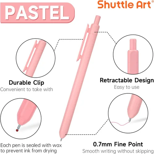 Miniatura 3 de Shuttle Art Bolígrafos de Gel Retráctiles Coloridos, 10 Colores de Tinta Pastel, Bolígrafos Lindos de 0.7mm de Punta Fina de Secado Rápido para 10