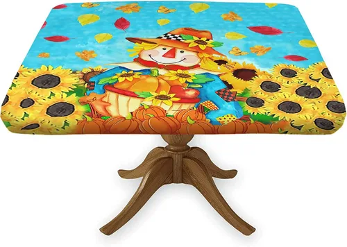 Miniatura 10 de Mantel cuadrado ajustable con estampado de girasoles, borde elástico, "You are My Sunshine", se adapta a 36x36 pulgadas, mantel de poliéster lavable
