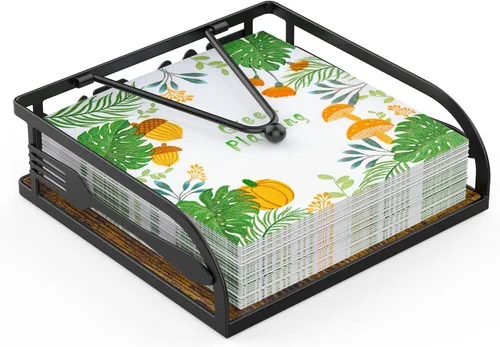 Miniatura 8 de Servilletero para mesa, dispensador de servilletas plano con brazo con peso, soporte cuadrado para servilletas de cóctel de elegante hierro rústico