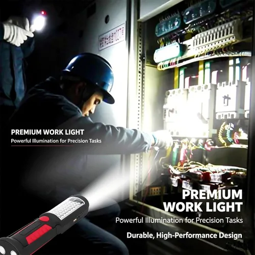 Miniatura 4 de Luz de trabajo recargable, linterna magnética LED portátil multiusos con gancho para colgar, linterna de trabajo impermeable para reparación de Rojo
