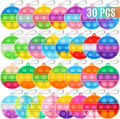 Juguetes Fidget para Fiestas Infantiles a Granel Paquete de 30 Mini Llaveros Pop Fidget, Regalos de Fiesta de Cumpleaños para Niños de 4-8, 8-12