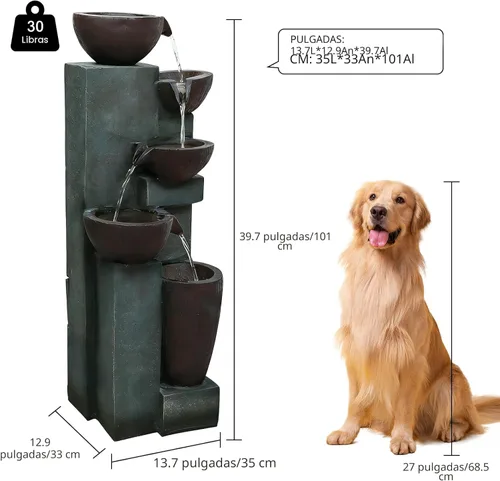 Miniatura 3 de Naturefalls Fuente de agua y cascadas para exteriores de 39.7 pulgadas de alto, fuente de jardín grande con luces LED, 5 niveles en cascada, fuentes