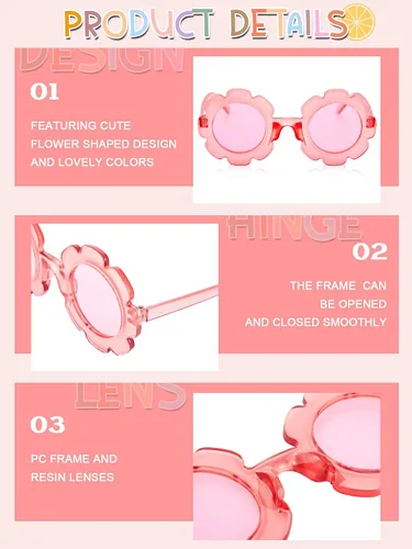 Miniatura 3 de Dunzy 10 pares de lentes de sol redondos de flores para niños, gafas de bricolaje para exteriores, con 50 margaritas, 100 cuentas de letras al azar