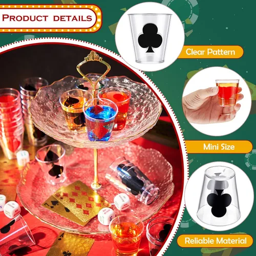 Miniatura 3 de Zubebe 72 vasos de chupito de casino de 2 onzas de plástico, vasos de casino de póquer para fiestas temáticas de Las Vegas, suministros de póquer