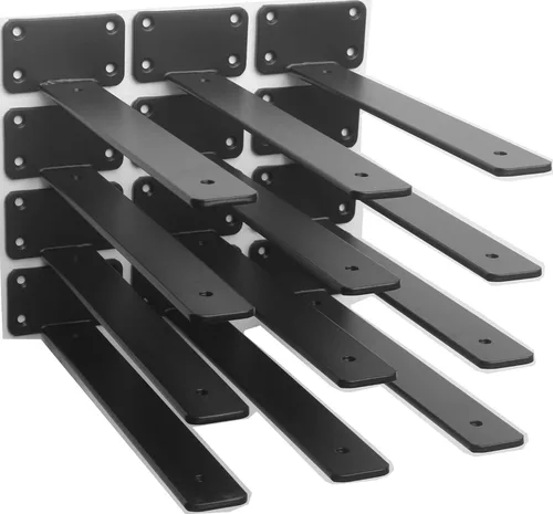 Miniatura 22 de Paquete de 2 - Soportes de estante en L ocultos negros de 4 pulgadas (1/5 pulgada de grosor) Soportes de estante flotante de hierro Soportes