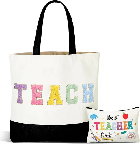 Miniatura 9 de Buryeah 2 piezas de regalo de agradecimiento para profesores de regreso a clases, bolsa de lona con bolsa de maquillaje, regalo de agradecimiento