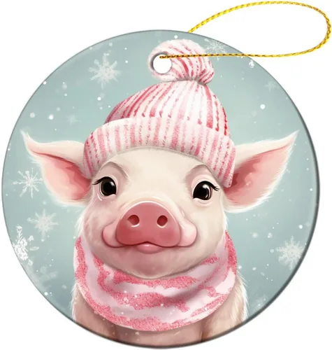 Miniatura 14 de Adorno de animales de granja, cerdo, adornos para árbol de Navidad, animales de granja para niños y niñas, decoración redonda de cerámica