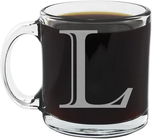Miniatura 11 de Spotted Dog Company Taza de café de vidrio transparente con monograma grabado de 12 onzas (letra A), regalos de café personalizados de la A a la Z