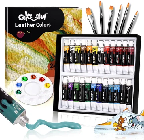 Pintura acrílica para cuero Colorful para pintar zapatos - 24 colores de pintura para cuero para decorar bolsos y billeteras, cuidado de chaquetas