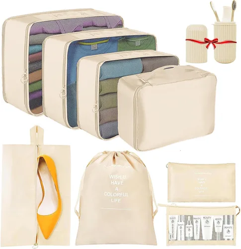 Cubo de embalaje esencial de viaje, juego de 9 bolsas de viaje ligeras para equipaje, cubos de viaje para embalaje, accesorios de viaje para bolsa