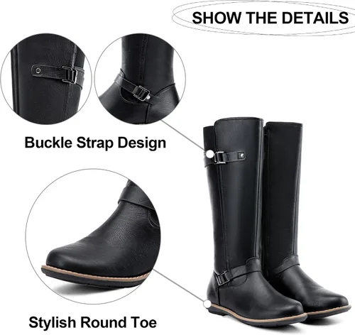 Miniatura 4 de Jeossy Botas altas hasta la rodilla 9655 para mujer, botas planas de equitación con hebilla y cremallera para mujer
