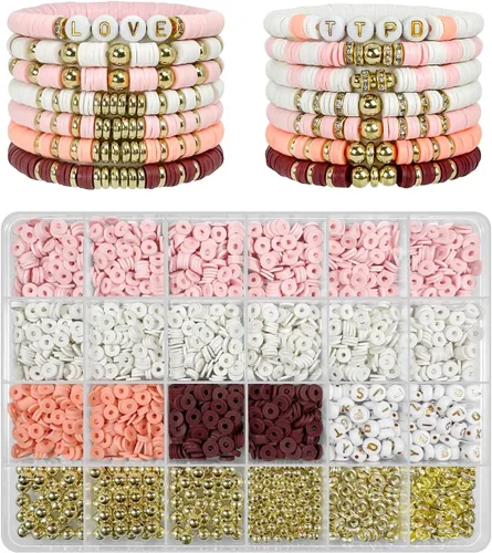 Miniatura 10 de Kit de Fabricación de Pulseras ClaBead 3200 Piezas, Kit de Pulseras de Cuentas de Arcilla con Cuentas de Oro y Cuentas de Plata (Tono Tierra)