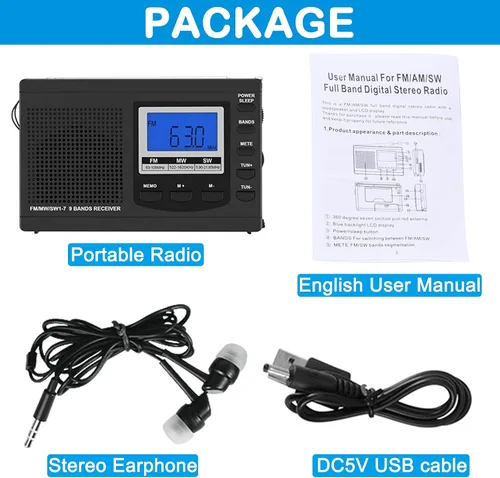 Miniatura 7 de AM FM Radio de onda corta portátil con excelente recepción y retroiluminación, radios a pilas con reloj despertador y temporizador de sueño, pequeño