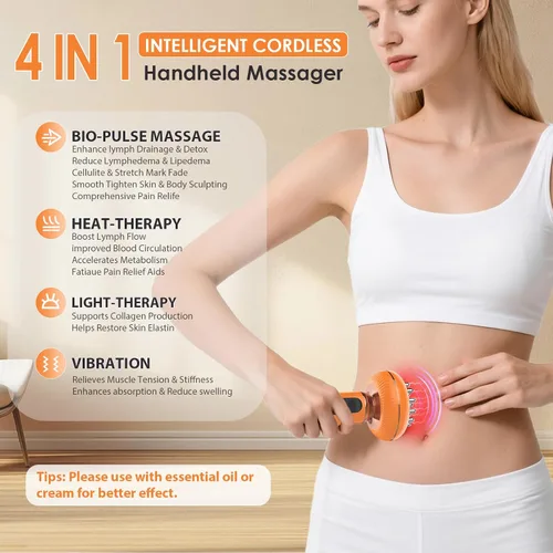 Miniatura 2 de Máquina para esculpir el cuerpo 4 en 1 - Masajeador de drenaje linfático de mano con luz roja, vibración y calor para linfedema lipedema