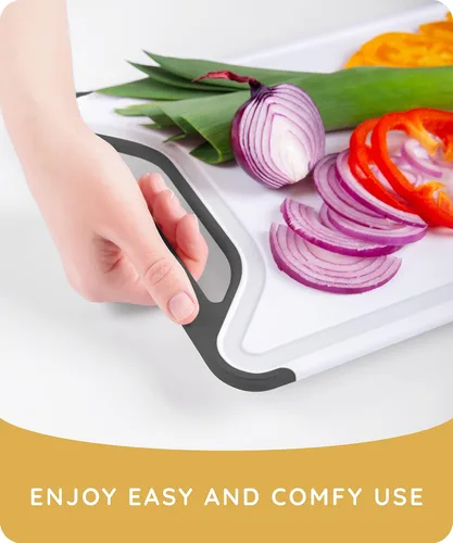 Miniatura 6 de Tabla de cortar para cocina, tabla de cortar de plástico, tabla de cortar apta para lavavajillas con ranuras para jugos para carne, verduras, Negro