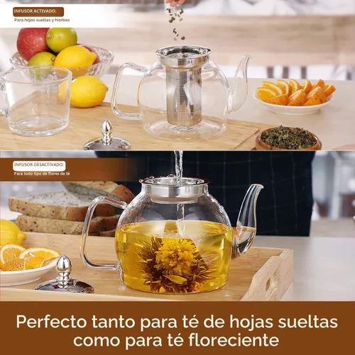 Miniatura 5 de HIWARE Tetera de vidrio de 33.8 fl oz con infusor extraíble, hervidor de té seguro para estufa, juego de té de hojas sueltas y florecientes