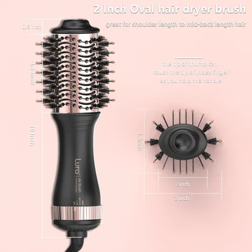 Miniatura 7 de Cepillo secador de pelo automático de doble voltaje con enchufe europeo, mini cepillo secador de pelo de viaje para mujeres, portátil, ligero, de un