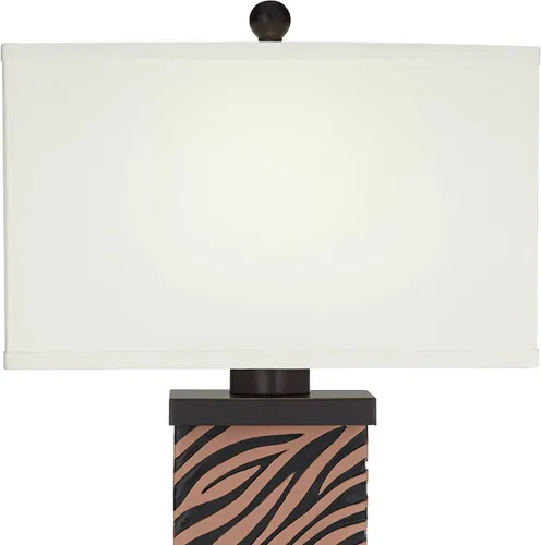 Miniatura 8 de 360 Lighting Juego de 2 lámparas de mesa modernas con puerto de carga USB de 27 pulgadas de alto, madera sintética de cebra, pantalla rectangular