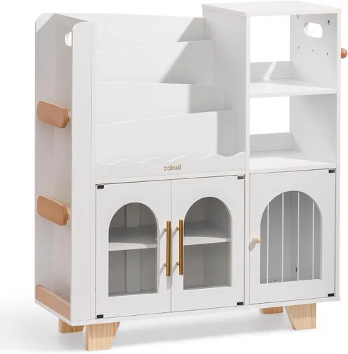 Miniatura 9 de ROBUD Organizador de almacenamiento de juguetes, organizadores y almacenamiento de juguetes todo en uno, estantería de madera para niños con 6 Blanco