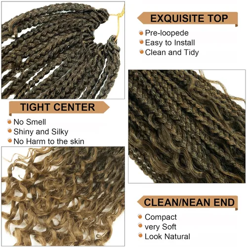 Miniatura 3 de Goddess Box Braids - Cabello de Ganchillo con Puntas Rizadas de 16 Pulgadas, Trenzas de Caja Bohemias de Ganchillo, 8 Paquetes, Trenzas de Ganchillo