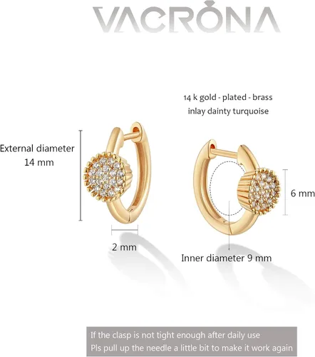 Miniatura 6 de VACRONA - Aretes tipo arracada de aro para mujer, chapados en oro de 14 quilates, diseño de Huggie
