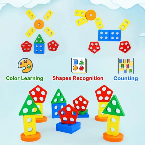 Miniatura 7 de PEBIRA Juguetes Montessori para niños y niñas de 1 a 3 años, juguetes de clasificación y apilamiento de madera para niños pequeños y preescolares