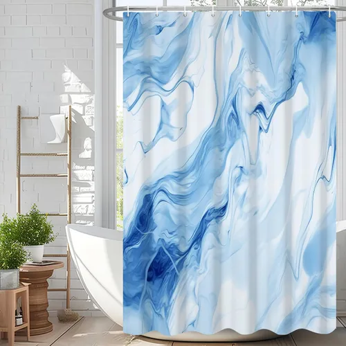 Miniatura 49 de Cortina de ducha abstracta de mármol negro gris y dorado con grietas, cortina de baño moderna ombre impresa, cortina impermeable y lavable de tela