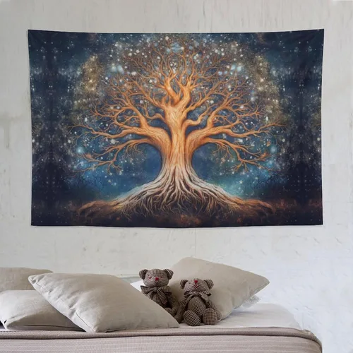 Miniatura 4 de Naykow Tapiz de árbol de la vida con galaxia, espiritual místico, bohemio, naturaleza, grunge, lindo tapiz de árbol para dormitorio, colgante
