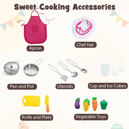 Miniatura 5 de Costzon Juego de cocina para niños, 2 piezas de juguete de cocina con luz, sonido, lavabo, microondas, pizarra, máquina de hielo, campana Negro