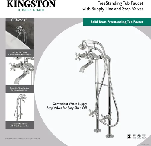 Miniatura 4 de Kingston Brass CCK266K7 Paquete de grifo de bañera independiente, latón cepillado, 32-5/8 pulgadas de longitud