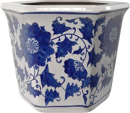 Miniatura 8 de Red Lantern 10" Maceta de flores de porcelana azul y blanca con diseño de dragón