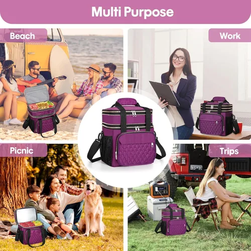 Miniatura 7 de GLENKEY - Lonchera expandible aislada, bolsa de almuerzo de doble piso, ligera, grande, bolsa de mano, bolsas de enfriamiento a prueba de fugas